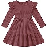 NARPLO Toddler Girls Dresses Ribbed Knit Ruffle Baby Fall Winter Long Sleeve Toddler Dresses for Girls Casual Birthday Party