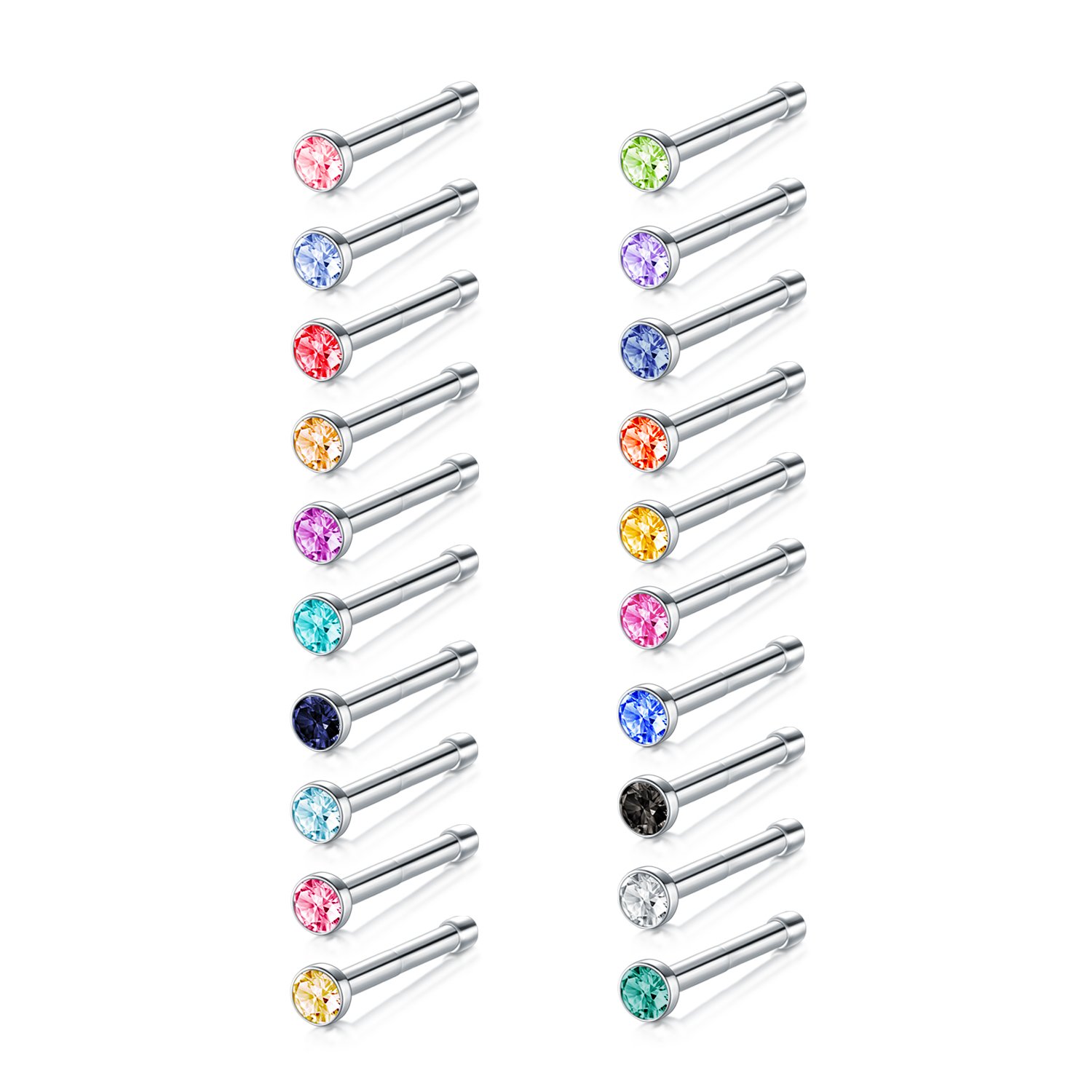 Zolure 22 Gauge Nose Hoop Rings L Shape Nose Studs Nose Bone Stainless Steel Piercing Jewellery 20PCS