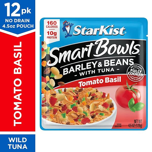 STARKIST SMART BOWLS TOMATO BASIL, 4.5 OZ POUCH (PACK OF 12) – FEATURES BARLEY & BEANS WITH WILD CAUGHT LIGHT TUNA