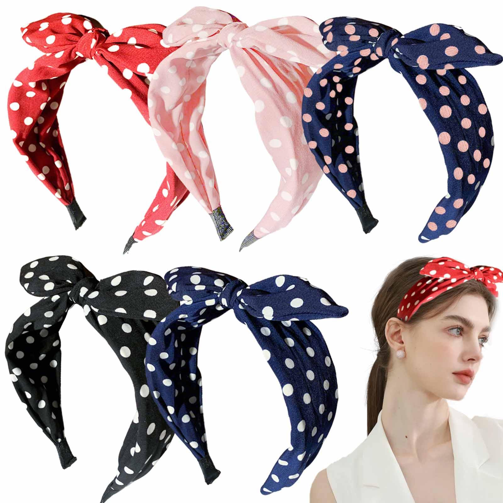 KuuGuu 5 PCS Polka Dot Headbands for Women Girls Bunny Ear Knotted Bow ...