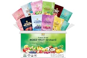 SUNGIVEN Mixed Freeze-Dried Fruit, Variety Pack of 12 Bag, Health Snack, Freeze Dried Apple Banana Strawberry Blueberry Raspberry Coconut Mango Pineapple, No Sugar Added, 10.2 oz