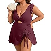 Charmo Ruffle Ribbed Plus Size Swimdress for Women One Piece Swimsuit High Waisted Tummy Control Bathing Suit 2026
