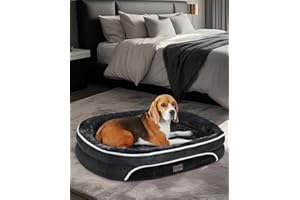 OhGeni Orthopedic Dog Bed for Large Dogs, Dog Couch Design with Egg Foam Support, Removable, Machine Washable Plush Cover and Non-Slip Bottom with Four Sided Bolster Cushion (Black)