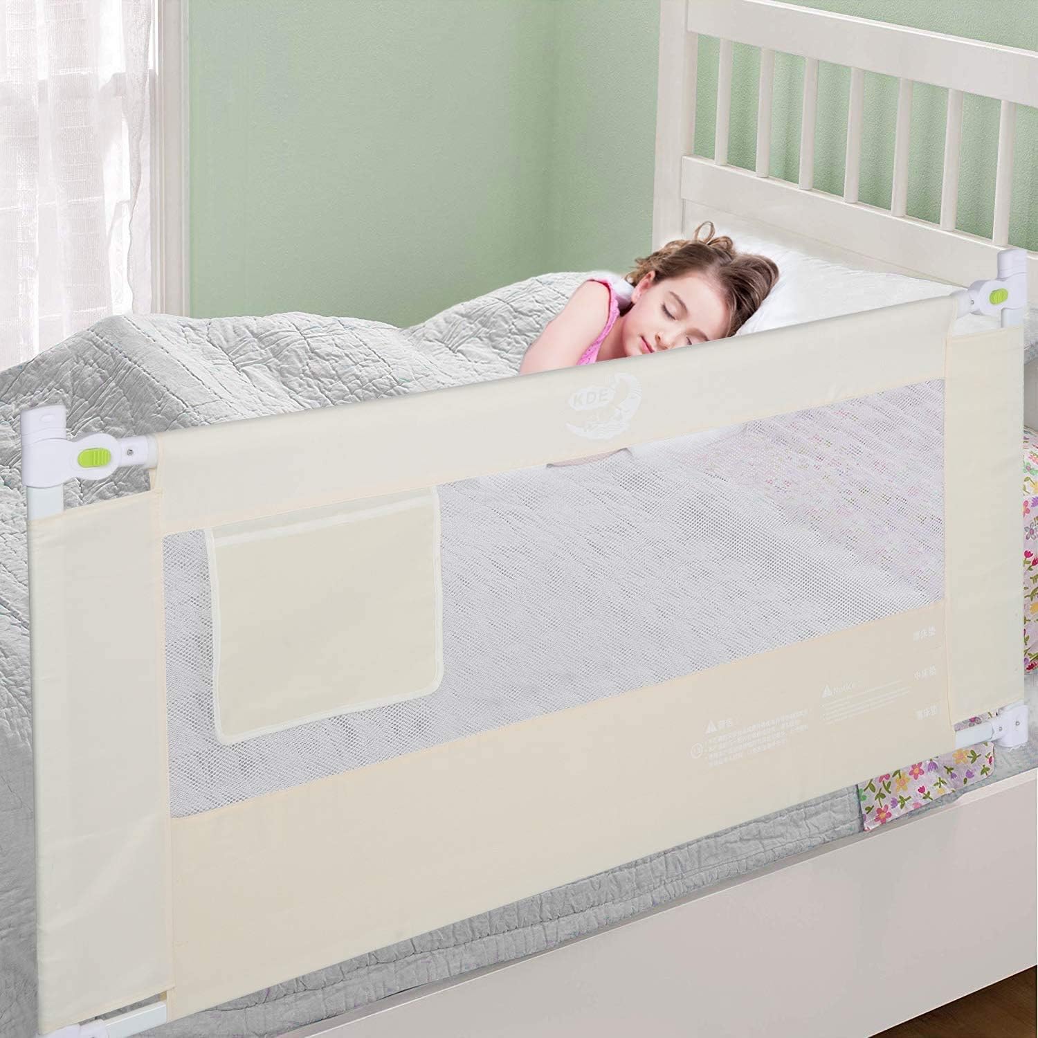 1.8m Bed Rail for Baby Foldable Portable Safety Toddlers Bed Rail Buckle with Dual Lock Bedroom Accessory
