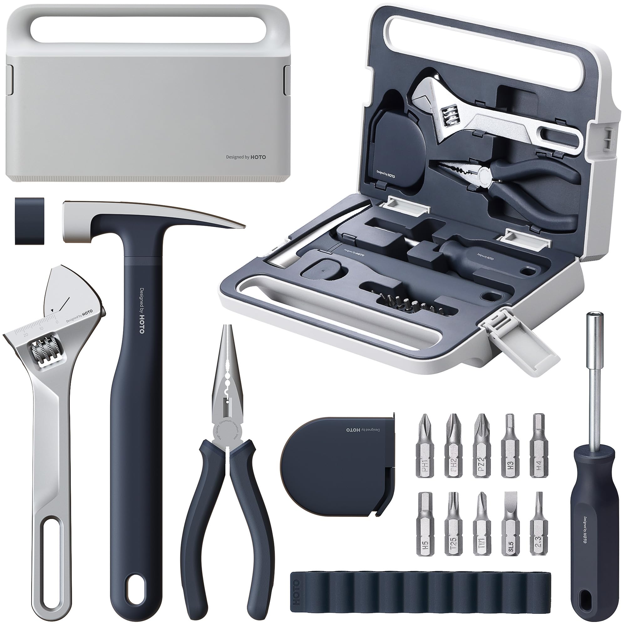 Photo 1 of HOTO 16-Piece Home Tool Kit, Basic Hand Tool Set with Storage Box – Includes Screwdriver, Wrench, Hammer, Tape Measure, Plier – Ideal for Household, Garage, Office, Dorm Repairs & DIY Projects