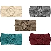 AQOKKA 5 Pieces Winter Wide Headbands for Women Knitted Ear Warmer Turban Headband Crocheted Warm Head Wraps for Women Girls