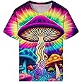 Srcnhim Novelty Tie Dye Style T-Shirts for Men Mushroom Print Shirt with Short Sleeves