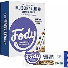 Fody Foods Snack Bars, Blueberry Almond, 1.41 Oz (Pack of 12), 3g Protein, Low FODMAP, Gut &amp; IBS Friendly, Vegan, Lactose Fre