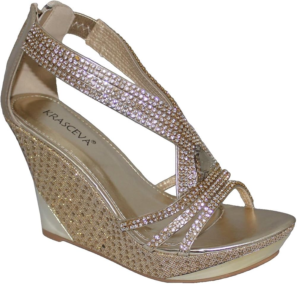silver diamante wedges