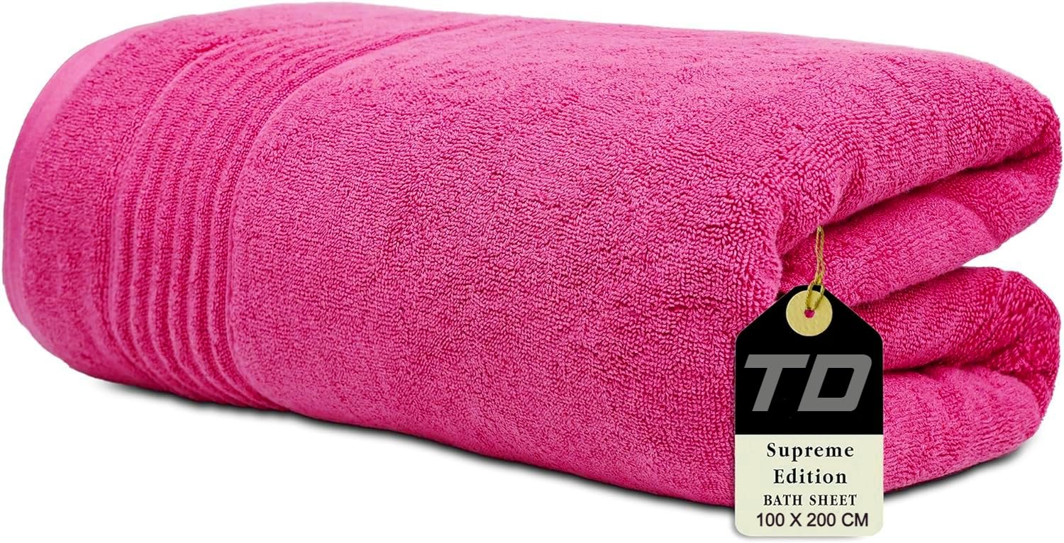 Textile Do Luxury Super Jumbo Bath Sheet (100 x 200 cm-700 GSM) 100% Egyptian Cotton Extra Lage Bath Sheet Towels (Hot Pink, Cotton)