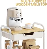 KINGRACK 3 Tier Storage Trolley on Wheels White with Wooden Top view 5