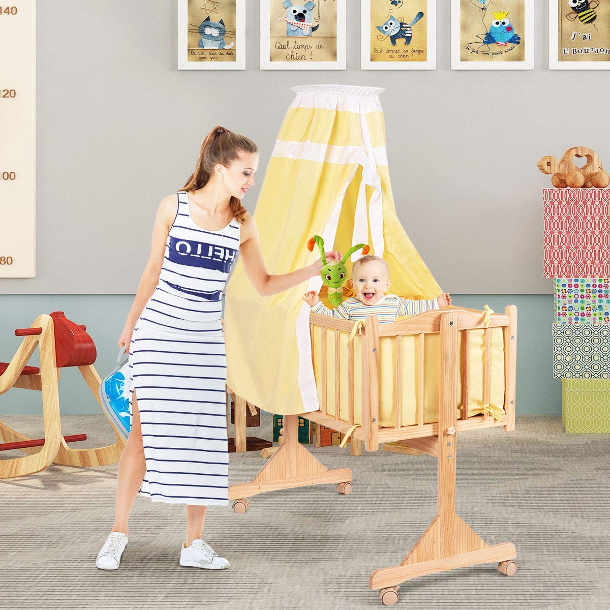 Costway Berceau Bebe En Bois Avec Moustiquaire Lit Bebe Equipe De Roues 100 X 50 X 144cm Rose Ameublement Et Decoration Lits Cages gd In Costway Berceau Bebe En Bois Avec Moustiquaire Lit Bebe Equipe De Roues 100 X 50 X 144cm Rose Ameublement Et Decoration Lits Cages gd In