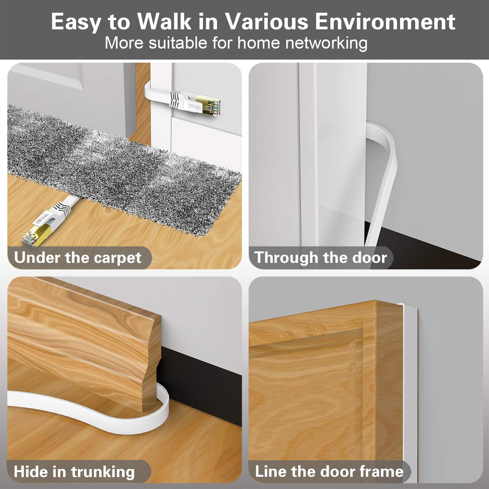 HiiPeak Cat 8 Netzwerkkabel 40 Gbits - 5meter - Weiße Flache Ausgabe - LAN Kabel Patchkabel RJ45 - CAT8 Gigabit Ethernet Kabel - 2000 MHz - Fur PS5/4, Xbox, TV, Switch, PC 5