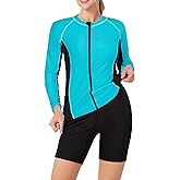 JACK SMITH Women's 3 Piece Long Sleeve Rash Guard Swimsuits Zip Front Bathing Suit Tankini Swimsuits UPF 50