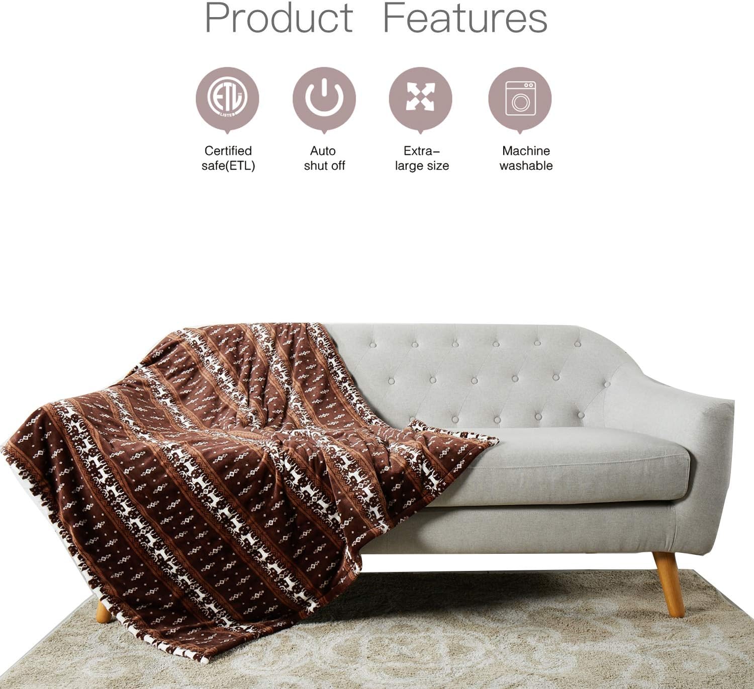 Electric Heated Blanket Throw with 3 Heating Levels & 4 Hours Auto Off,Super Cozy Soft Heated Throw with Fast Heating and Machine Washable,Home Office Use: Home & Kitchen