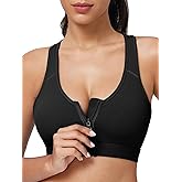Zip Front Closure High Impact Sports Bra for Women Post Surgery Racerback Sports Bra High Support Workout Running Bras