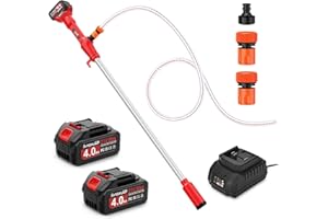 SundpeyPRO Cordless Water Transfer Pump - Portable Stick Battery Powered Transfer Pump With 2 x 4.0Ah Battery & Charger & 4.92FT Water Pipe & 2 x 3/4“ Outlet for Outdoor Pool Garden Pond Boat Draining