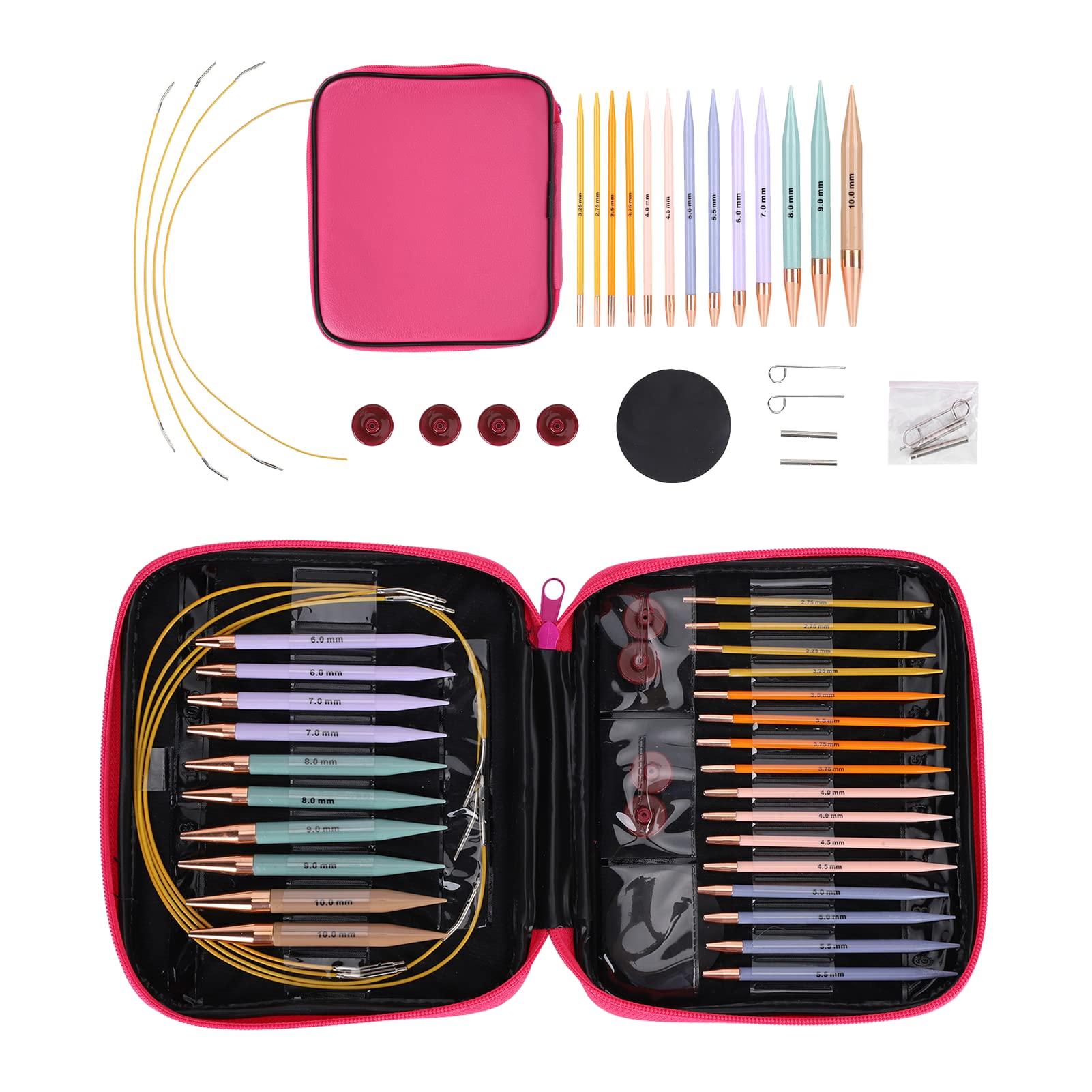 13 Pairs of Interchangeable Circular Knitting Needles Set, Knitting Starter Kit, Knit Picks Interchangeable Needles, with PU Package, Knitting Kit for Beginners