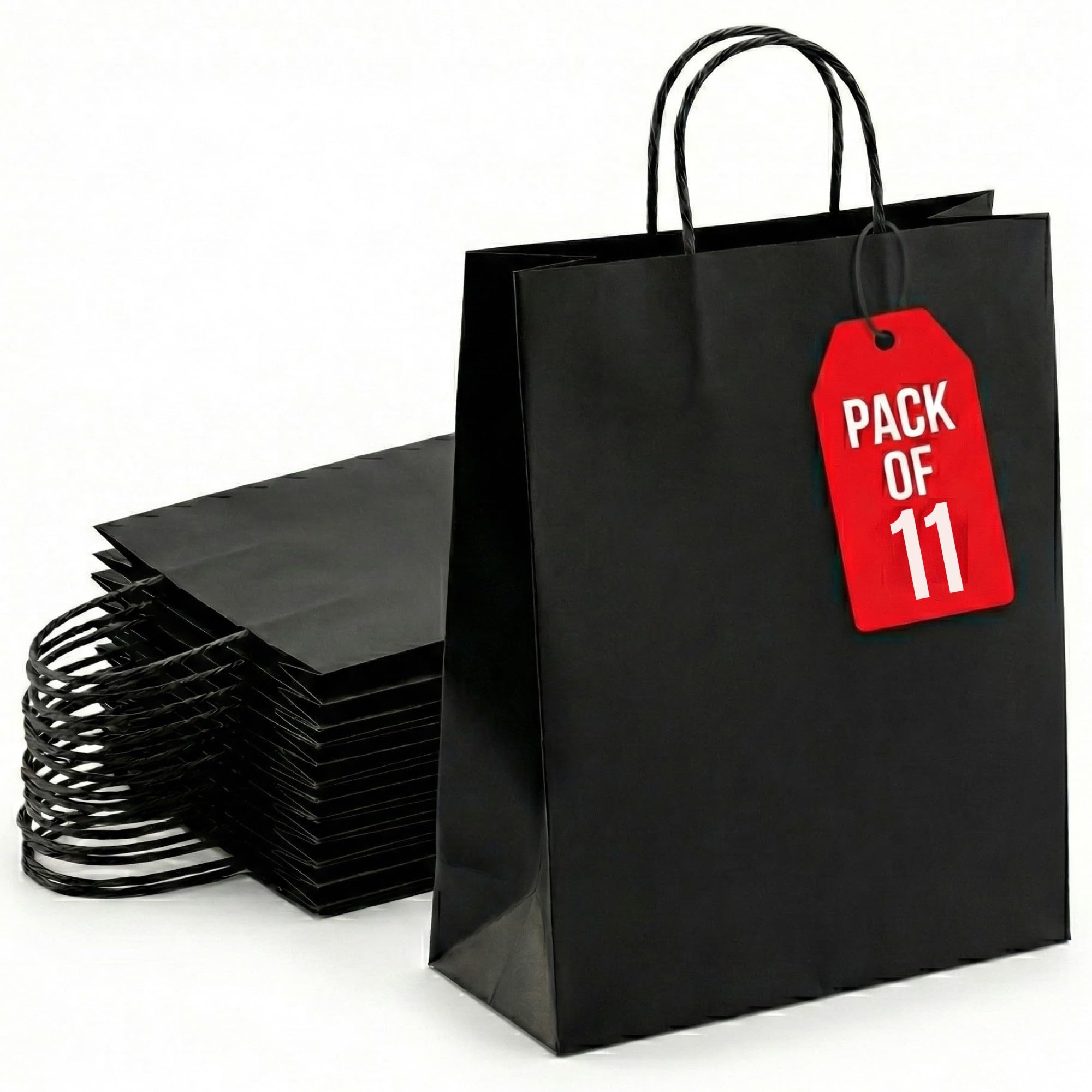 Kids Party Bags - 11Pcs Wrinkle Free Paper Party Bags with Twisted Handles - Black Party Bags, 100gsm Strong Recyclable Gift & Kraft Bags for Birthdays & Baby Showers 24×18×8cm