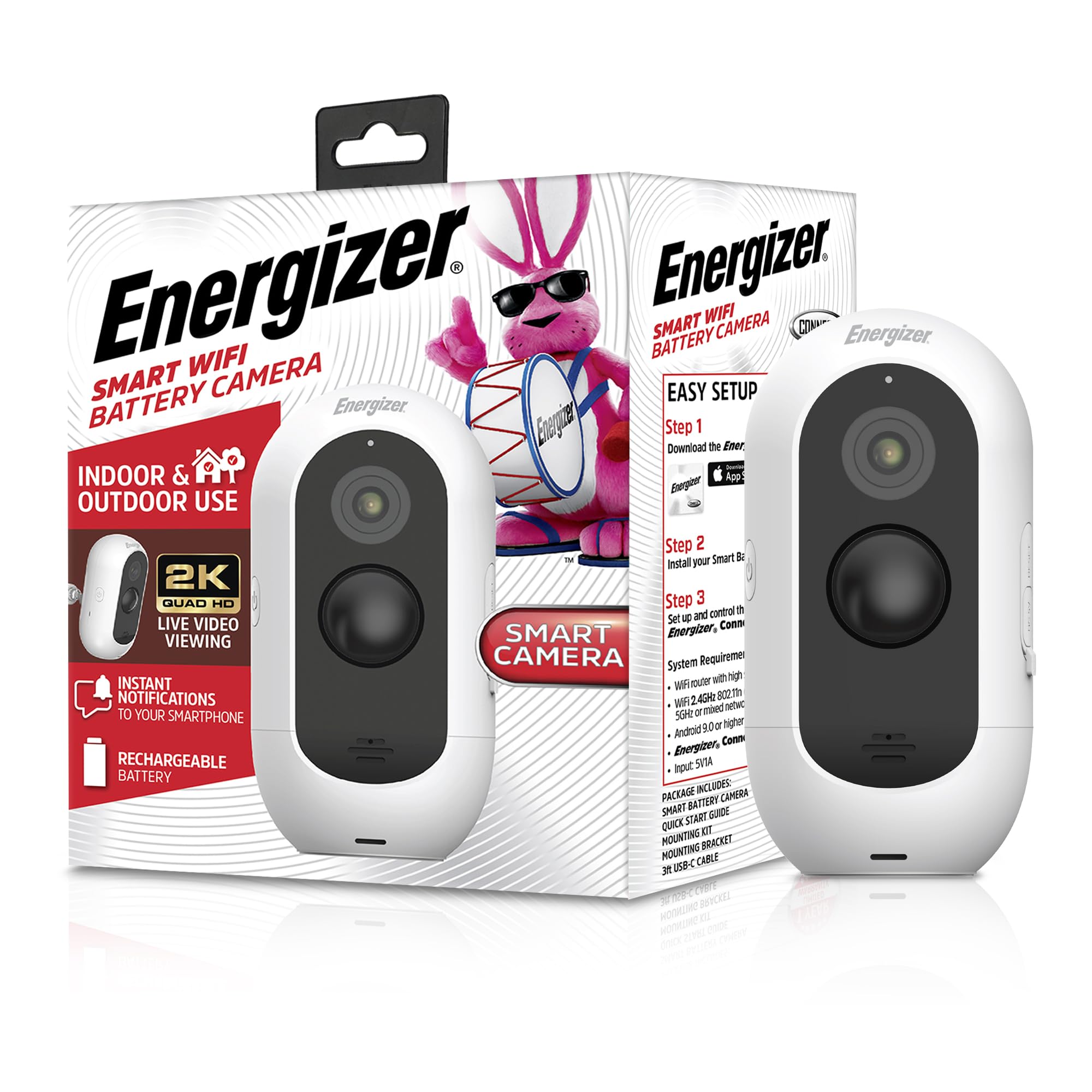 Photo 1 of Energizer Smart 2K Outdoor Battery Security Camera, Wireless, Rechargeable, Weather-Resistant, Live View, 2-Way Audio, Night Vision, Motion Alerts, Hub-Free Wi-Fi, Remote Access, Records Video/Audio