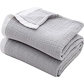 SE SOFTEXLY Muslin Throw Blanket,100% Cotton Blankets for Adults and Baby, Grey 4-Layer Soft Breathable Bed Throw Blankets All Season,King Size Blanket(90"x102",Grey)