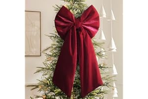 Christmas Decorations - Christmas Bows - 36x18 Inches Large Red Velvet Christmas Tree Topper - Burgundy Ribbon Gift Bows - Xm