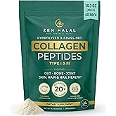 ZEN HALAL Collagen Powder with Vitamin C & Probiotic (18g Protein) Pure Grass Fed Halal Collagen Peptides for Women - Unflavored & Hydrolyzed Bovine Type I & III for Skin, Hair, Nails, Joints and Gut