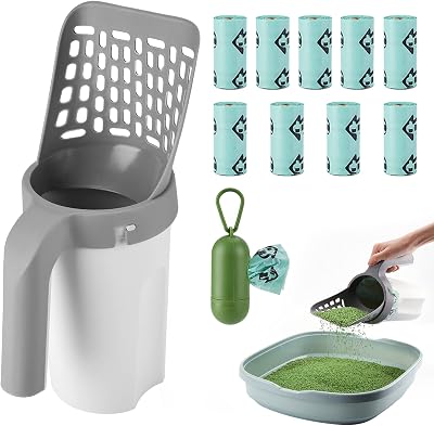MYPIN Cat Litter Scoop with Holder and Bags 135 Count Bags Large Capacity Grey