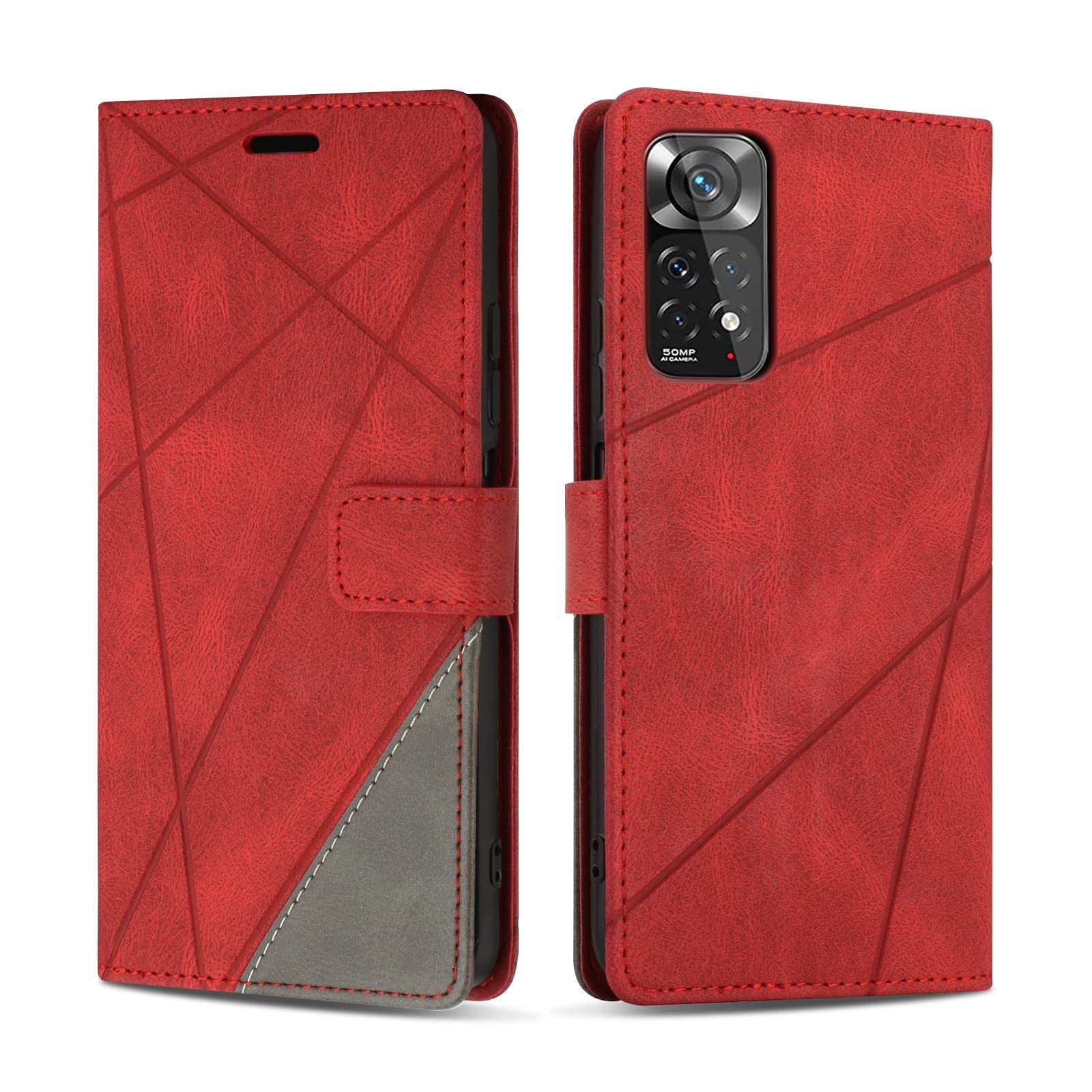 SONWO Case for Xiaomi Redmi Note 11 4G / Redmi Note 11S 4G, PU Leather Flip Wallet Case Magnetic Closure Cover Card Slots Phone Case for Redmi Note 11 4G / Redmi Note 11S 4G, Red