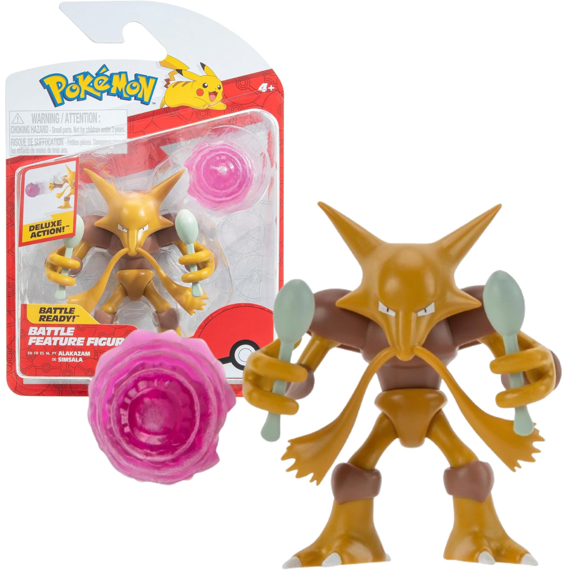 Pokémon Alakazam Battle Feature Figure - 4.5-Inch Alakazam Battle Ready Figure with Psychic Blast Accessory