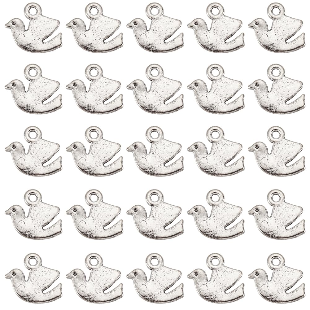 SUNNYCLUE 100Pcs Peace Dove Charms, Alloy Dove Charm Bulk, 16mm x 13mm x 1.5mm, Round Hole, DIY Craft Earrings & Jewellery Making Charm