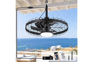 Depuley Outdoor Ceiling Fan with Light: 20 Inch Waterproof Gazebo Fans with Lights Outdoor Hanging - Plug in Remote App Control Caged Fans for Patios Pergola Porch Canopy - 6 Speed Black