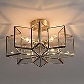 Milaii Star Semi Flush Mount Ceiling Light Fixture 16.3in Copper Brass Close to Ceiling Light Clear Glass 4-Light Hallway Lig