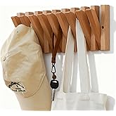 yaochuforest Coat & Hat Hooks Wall Mount with Key Holder, Wall Mounted Coat Rack with 9 Retractable Hangers, Solid Wood Slim Key Holder for Entryway, 17in Natural Finish