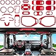 23PCS Full Set Interior Decoration Trim Kit for Jeep Wrangler JL JLU Gladiator JT 2018-2023 Steering Wheel Door Handle Air Conditioning Vent Cup Holder Reading Light Headlight Switch Gear Cover (Red)