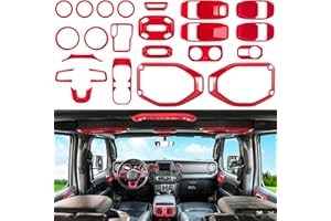 E-COWLBOY 23PCS Full Set Interior Decoration Trim Kit for Jeep Wrangler JL JLU Gladiator JT 2018-2023 Steering Wheel Door Handle Air Conditioning Vent Cup Holder Reading Light Headlight Switch Gear Cover (Red)