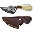 Titan International Knives Damascus EDC Skinning Fixed Blade Knife | Handmade 1095 4340 Carbon Mix Hand Pounded | Stag Horn & Camel Bone Grip for Hunting with Sheath