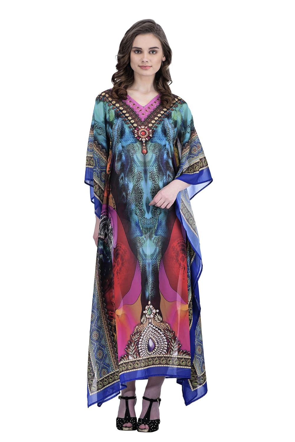 trendif women's multicolor digital print beach wear kaftan and cover-up