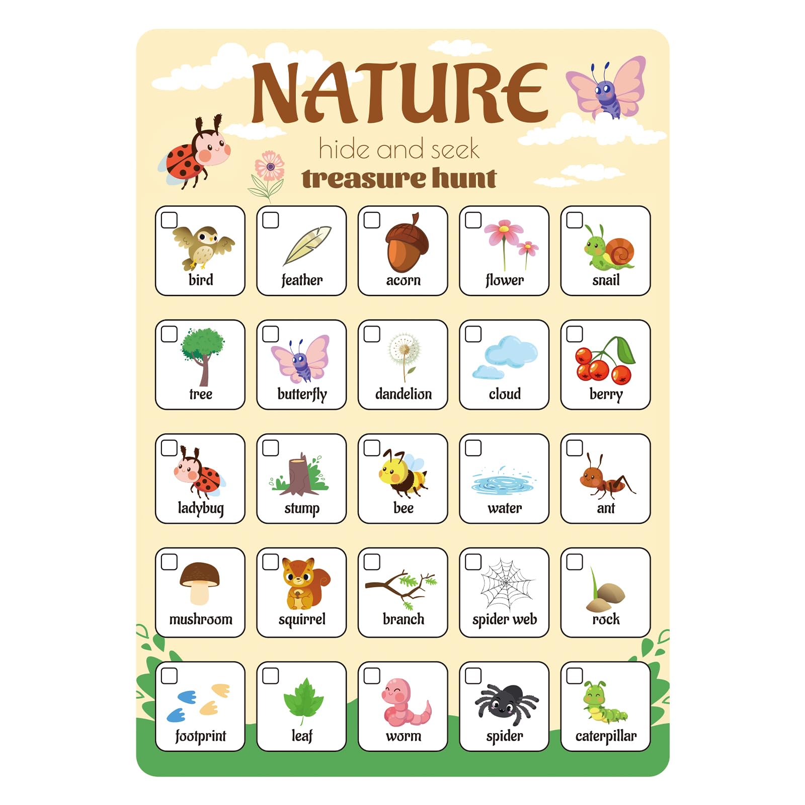 Gosknor 30pcs Scavenger Hunt Cards for Kids, Double Sided Rectangle Scavenger Hunt Games Educational Toddler Scavenger Hunt Cards for Toddlers Outdoor Indoor Activities (Nature)