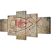 generic (60X100CM/5PCS) Framed Canvas Print Poster - Kansas retro city map with Chiefs signet - Original American football Wall Art for Home and Office Decor