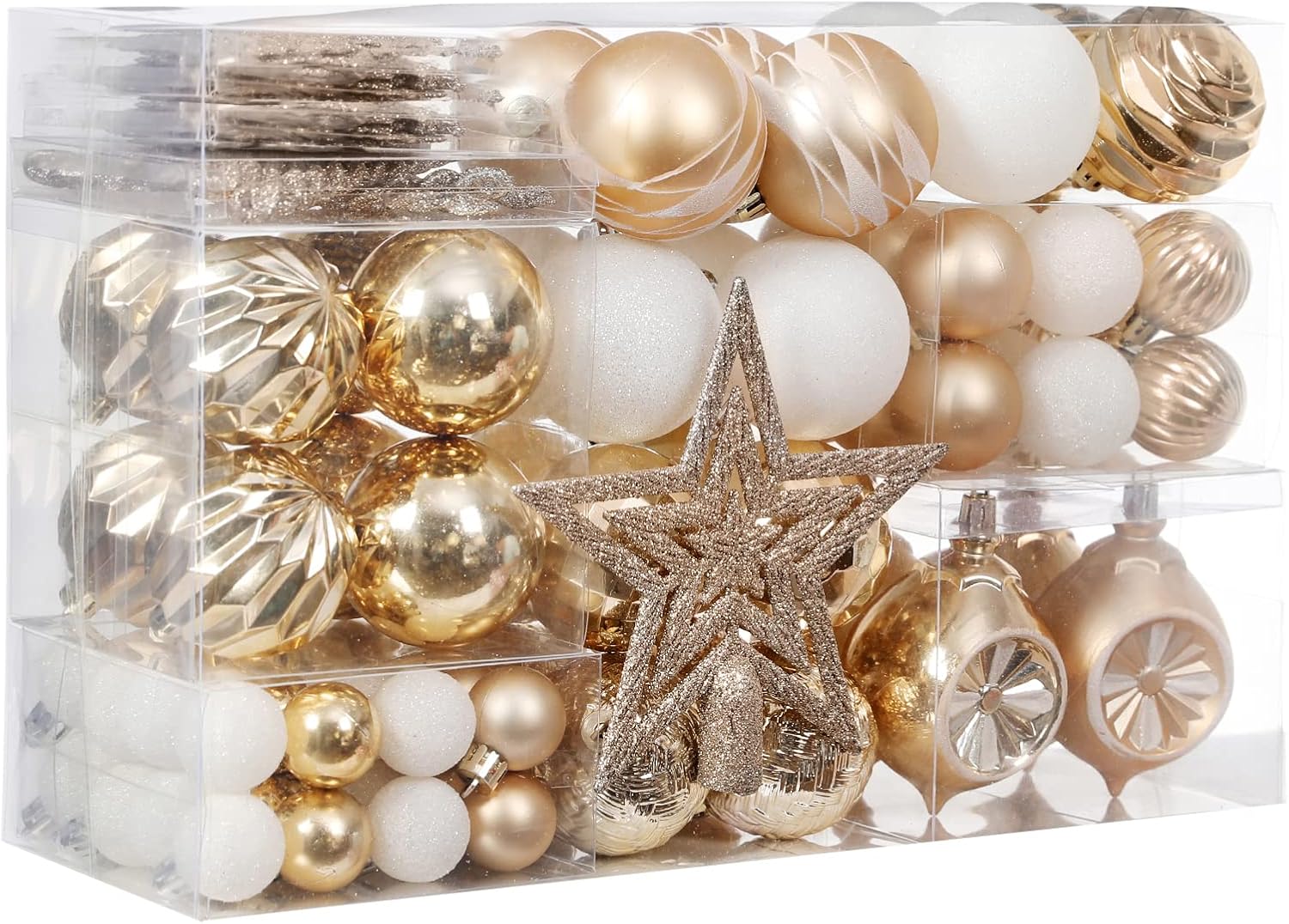 Ornaments - XmasExp 99-Pcs Christmas Ball Ornaments Assorted Shatterproof Christmas Ball Set with Reusable Hand-held Gift Package for Xmas Tree Decoration (Champagne Gold)