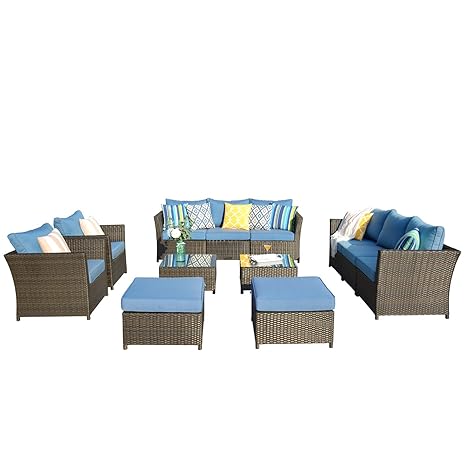 Xizzi Patio Furniture Pe Rattan Wicker Outdoor Furniture With Patio Furniture Covers And 4 Pillows No Assembly Required Furniture 12 Pcs Blue Amazon In Garden Outdoors