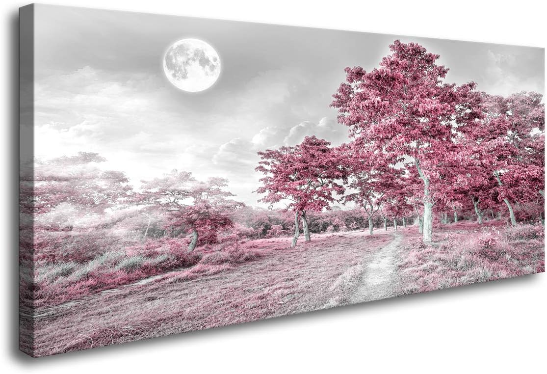 youkuart Canvas Wall Art for Bedroom Simple Lifeg Pink Moon Tree Artwork Painting Office Wall Decor 20" x 40" Single Pieces Canvas Prints Ready to Hang for Home Decoration