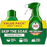Fairy Skip the Soak Dish Spray Kit, Lemon, 1.3L (650ml Spray + 650ml Refill), 100% Grease Removal for Dishes &amp; Surfaces