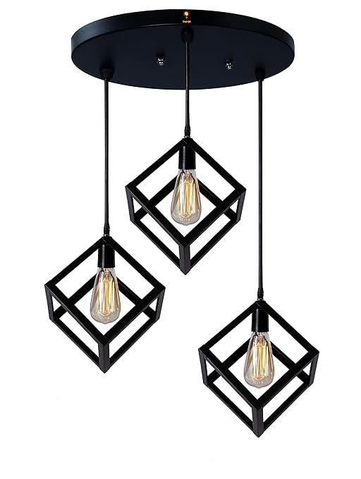 Imper!al 3 Cube Type Pendant and Ceiling LAMP with S64 Filament Bulb (Black)