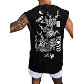 WDIRARA Men's Letter Floral Graphic Tank Top Crew Neck Sleeveless T Shirts | Lightweight Print, Vacation,Summer, Casual Streetwear Cut Off,Workout,Comfortable Soft