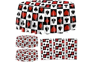 XJLANTTE 3Pcs Casino Tablecloths, Poker Table Cover, Round Casino Theme Table Cloth for Picnic Birthday Playing Card Casino Party Decorations, 84 x 84 Inch