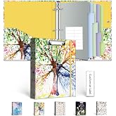 Mini 3 Ring Binder 1 Inch for 5.5"x8.5" Paper, Small Three Ring Binders with Clipboard,5-Tab Dividers,Interior Pocket, Spine ID Label Holder, BVSSX A5 Binder with Pen Holder,Season Tree