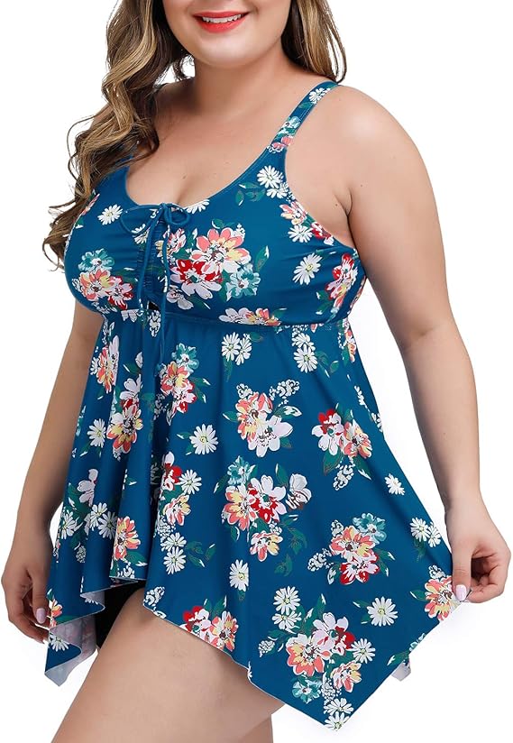 Aqua Eve Women Plus Size Slimming Tankini Swimdress Flowy Two Piece