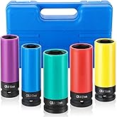 Acymner Ultimate Wheel Protector Impact Socket Set | 1/2 Inch Drive Lug Nut Socket, Non-Marring Thin Wall Design, CR-MO Alloy, Color-Coded Protective Sleeve, 6-point(15 17 19 21 22 mm)